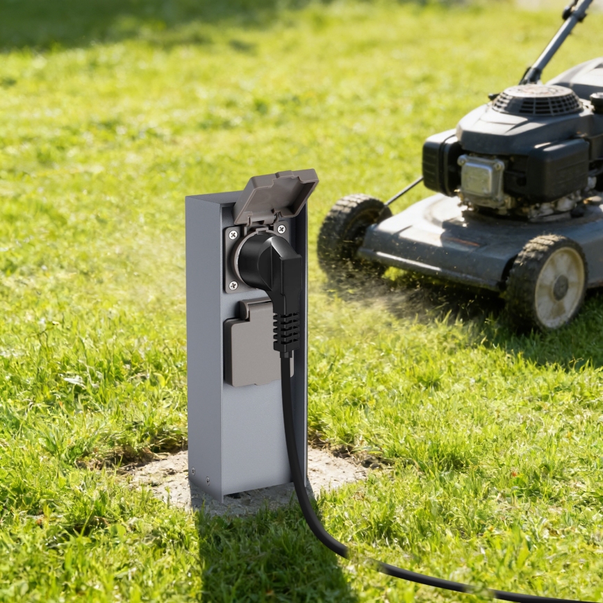 Brilagi - Uttagsstolpe för utomhusbruk PILLAR 2Z SCHUKO 230V IP44, silver
