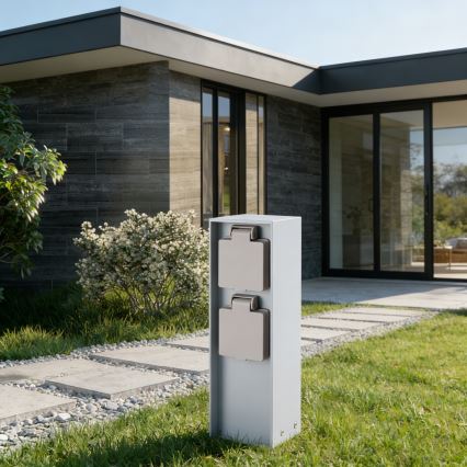 Brilagi - Uttagsstolpe för utomhusbruk PILLAR 2Z SCHUKO 230V IP44, silver
