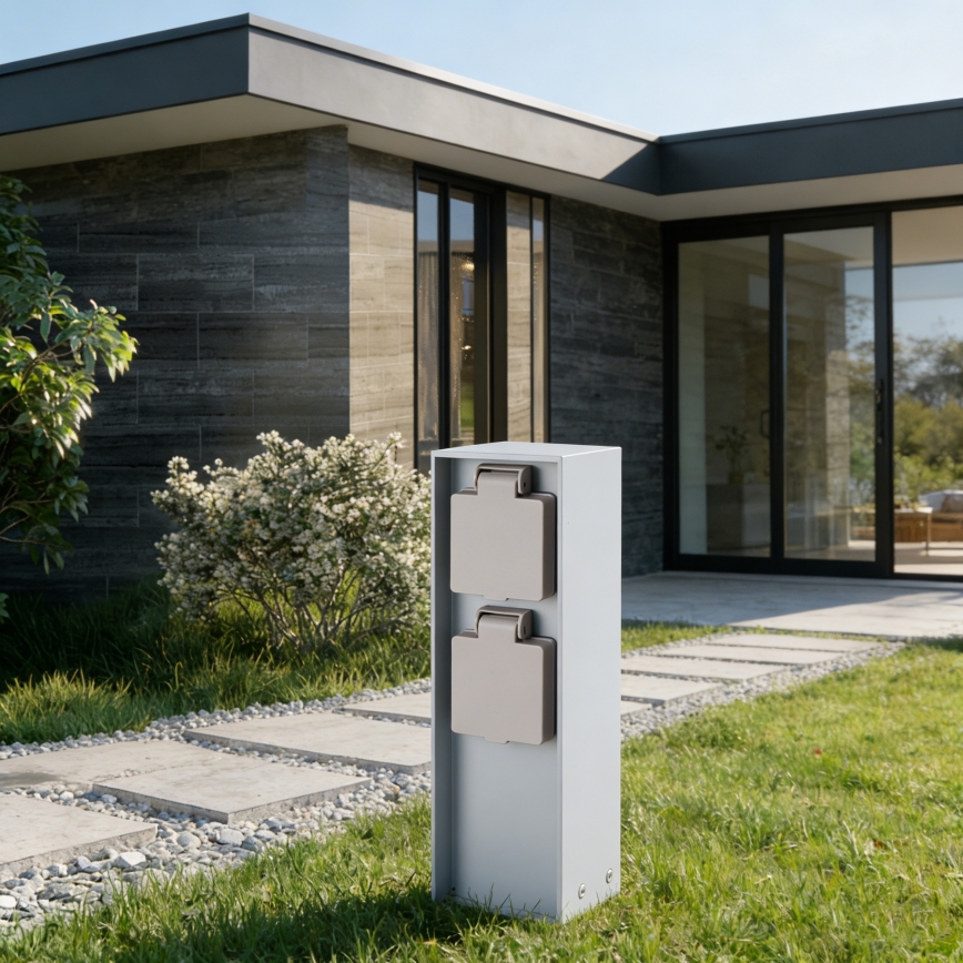 Brilagi - Uttagsstolpe för utomhusbruk PILLAR 2Z SCHUKO 230V IP44, silver