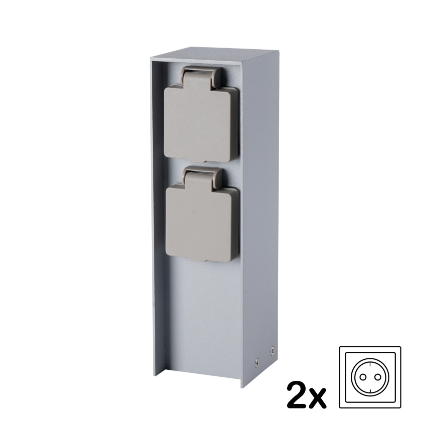 Brilagi - Uttagsstolpe för utomhusbruk PILLAR 2Z SCHUKO 230V IP44, silver