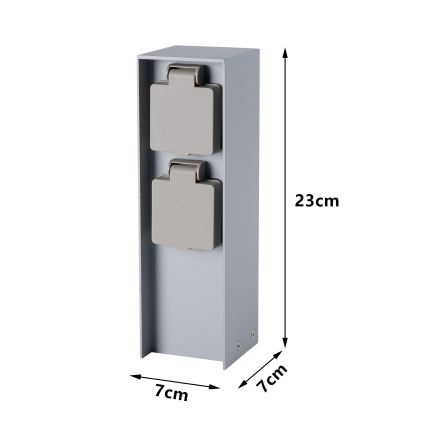Brilagi - Uttagsstolpe för utomhusbruk PILLAR 2Z SCHUKO 230V IP44, silver