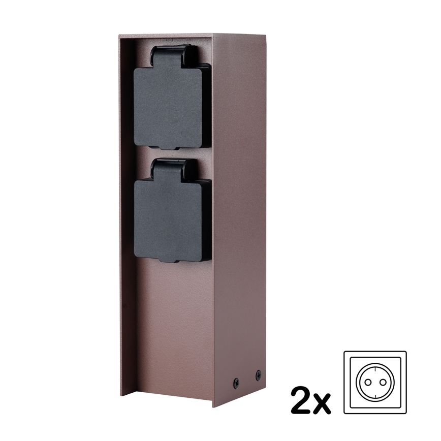 Brilagi - Uttagsstolpe PILLAR med 2x Schuko-uttag, 230 V, IP44, brun