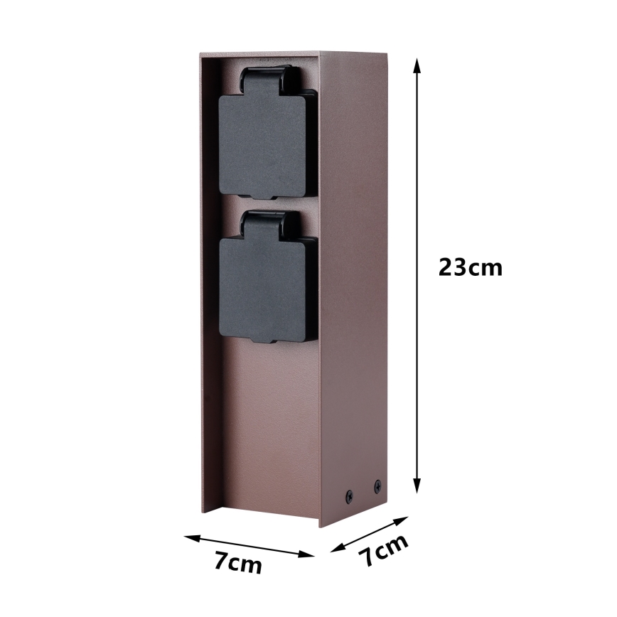 Brilagi - Uttagsstolpe PILLAR med 2x Schuko-uttag, 230 V, IP44, brun