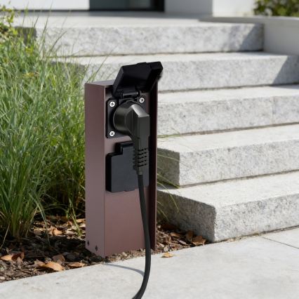 BRILAGI - Uttagsstolpe PILLAR med 2x Schuko-uttag, 230 V, IP44, brun