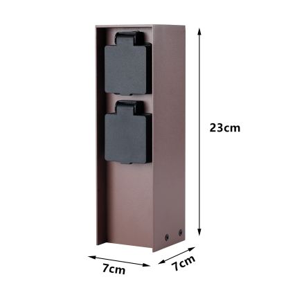 BRILAGI - Uttagsstolpe PILLAR med 2x Schuko-uttag, 230 V, IP44, brun