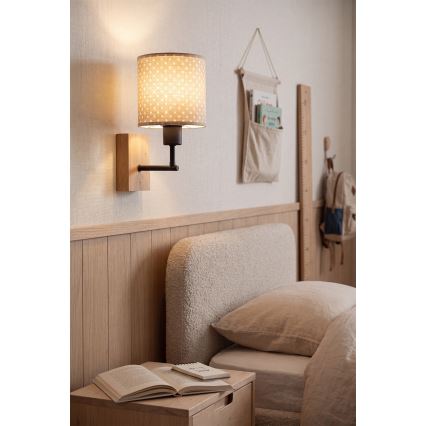 BRILAGI - Barns vägglampa BOBO WOOD 1xE27/25W/230V ek/svart/beige/prickar