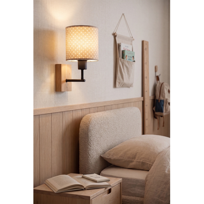 BRILAGI - Barns vägglampa BOBO WOOD 1xE27/25W/230V ek/svart/beige/prickar