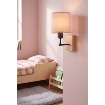 BRILAGI - Barnvägglampa BOBO WOOD 1xE27/25W/230V ek/svart/rosa