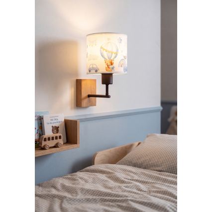 BRILAGI - Barnvägglampa BOBO WOOD 1xE27/25W/230V ek/svart/vit/blå/nallar