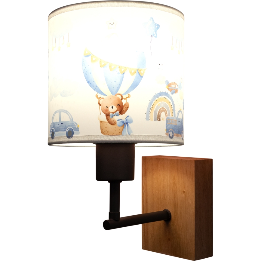 BRILAGI - Barnvägglampa BOBO WOOD 1xE27/25W/230V ek/svart/vit/blå/nallar