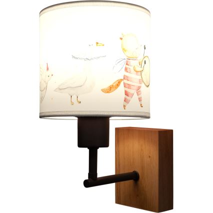 BRILAGI - Barnvägglampa BOBO WOOD 1xE27/25W/230V ek/svart/vit/djurmotiv