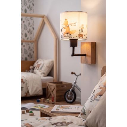 BRILAGI - Vägglampa för barn BOBO WOOD 1xE27/25W/230V ek/svart/vit/djurmotiv