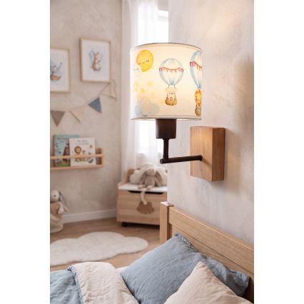 BRILAGI - Barnvägglampa BOBO WOOD 1xE27/25W/230V ek/svart/vit/djurmotiv