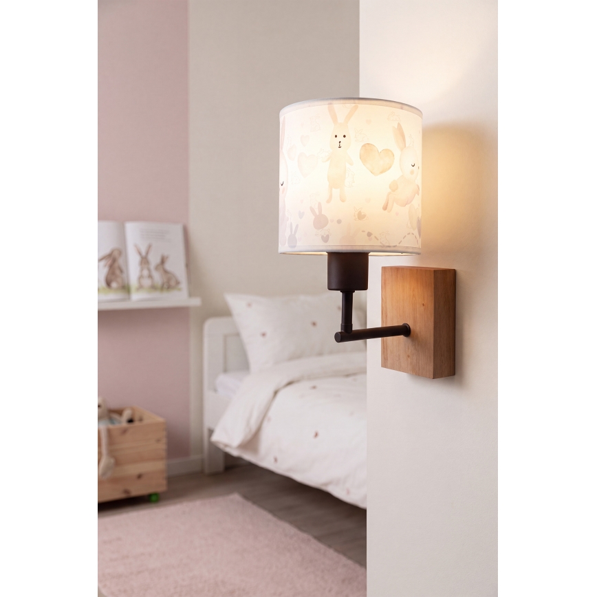 BRILAGI - Barnvägglampa BOBO WOOD 1xE27/25W/230V ek/svart/vit/kaniner