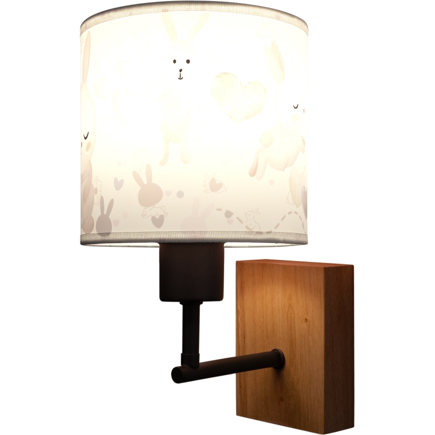 BRILAGI - Barnvägglampa BOBO WOOD 1xE27/25W/230V ek/svart/vit/kaniner
