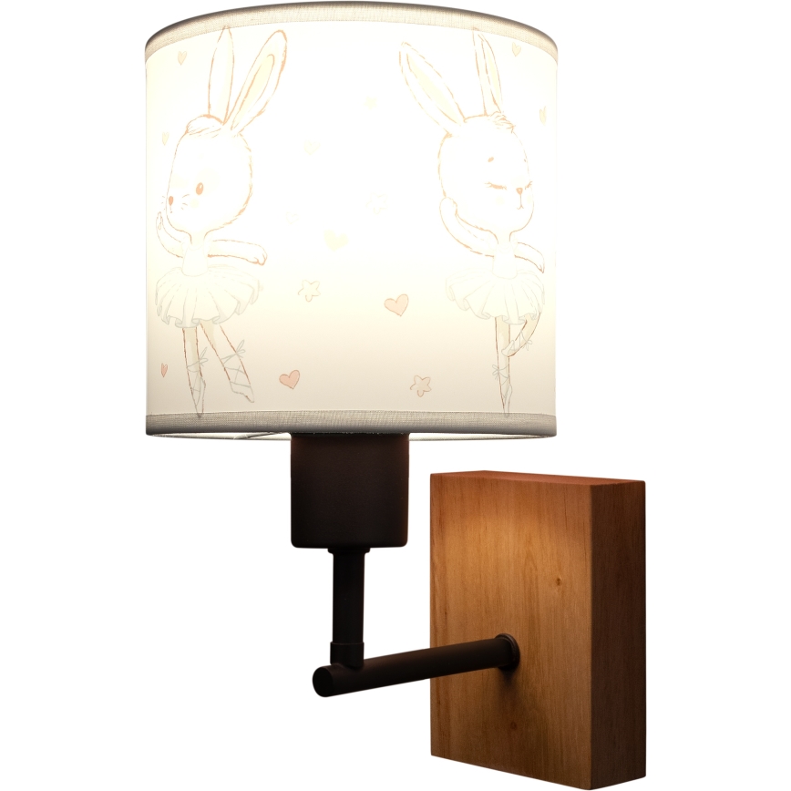 BRILAGI - Barnvägglampa BOBO WOOD 1xE27/25W/230V ek/svart/vit med kaninmotiv
