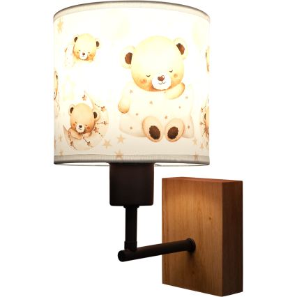 BRILAGI - Barnvägglampa BOBO WOOD 1xE27/25W/230V ek/svart/vit/nallar