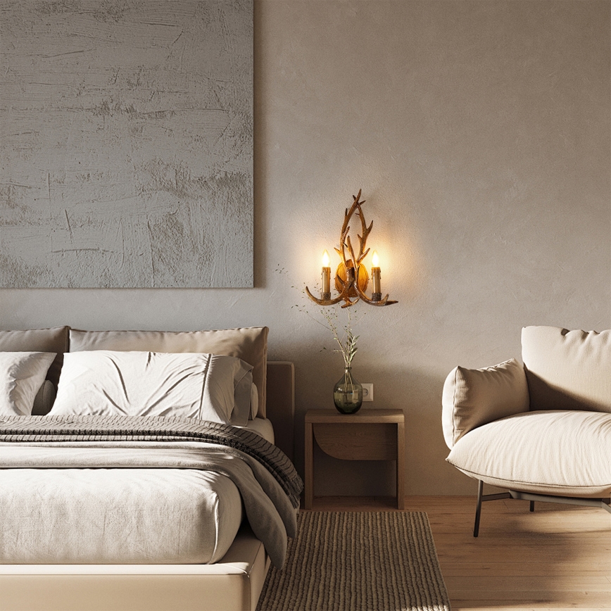 Brilagi - Vägglampa DEER 2xE14/10W/230V hjorthorn