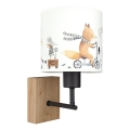 BRILAGI - Vägglampa för barn BOBO WOOD 1xE27/25W/230V ek/svart/vit/djurmotiv