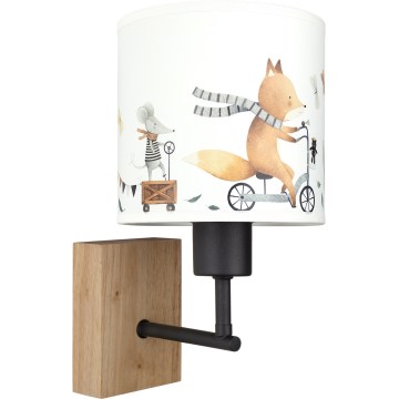 BRILAGI - Vägglampa för barn BOBO WOOD 1xE27/25W/230V ek/svart/vit/djurmotiv