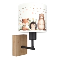 BRILAGI - Vägglampa för barn BOBO WOOD 1xE27/25W/230V ek/svart/vit/med djurmotiv
