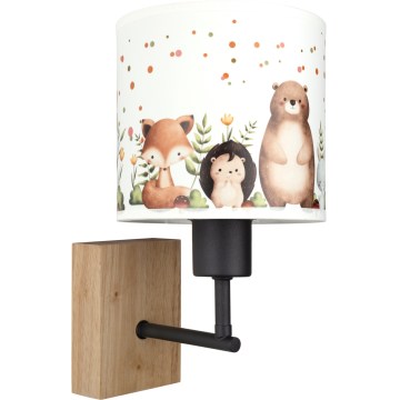 BRILAGI - Vägglampa för barn BOBO WOOD 1xE27/25W/230V ek/svart/vit/med djurmotiv