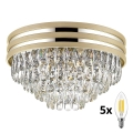 Brilagi - Vägglampa i kristall VELURE 5xE14/40W/230V guld