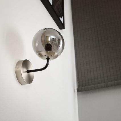 Brilagi - Vägglampa MALIVA 1xE14/15W/230V mattkrom/rökfärgad