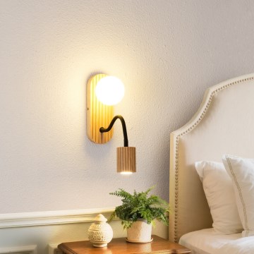 Brilagi - Vägglampa MODERN WOOD 1xG9/5W/230V + 1xGU10/8W gummiträ