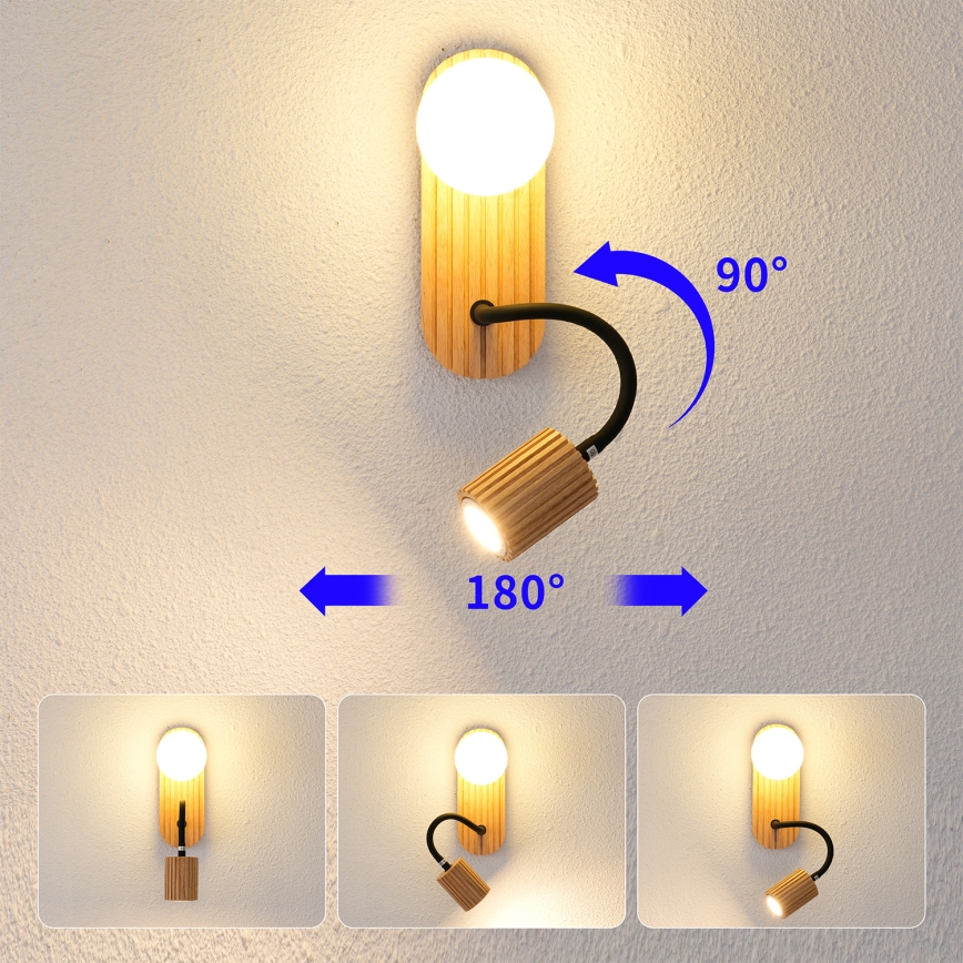 Brilagi - Vägglampa MODERN WOOD 1xG9/5W/230V + 1xGU10/8W gummiträ