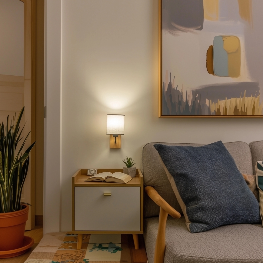 Brilagi - Vägglampa NUBILA WOOD 1xE27/25W/230V ek/grå