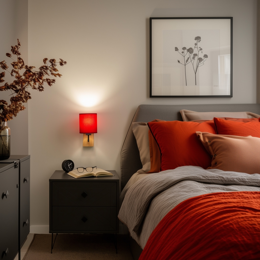 Brilagi - Vägglampa NUBILA WOOD 1xE27/25W/230V ek/Pompejan röd