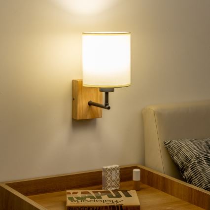 Brilagi - Vägglampa NUBILA WOOD 1xE27/25W/230V ek/svart/krämvit