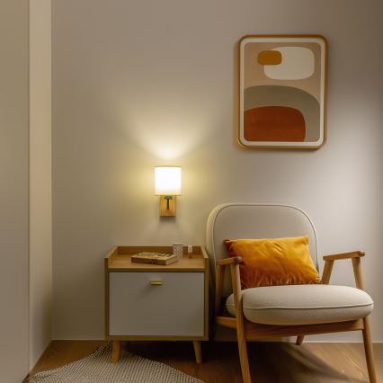 Brilagi - Vägglampa NUBILA WOOD 1xE27/25W/230V ek/svart/krämvit