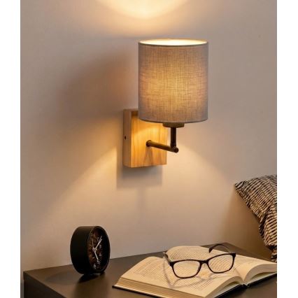 Brilagi - Vägglampa NUBILA WOOD 1xE27/25W/230V ek/svart/ljusgrå