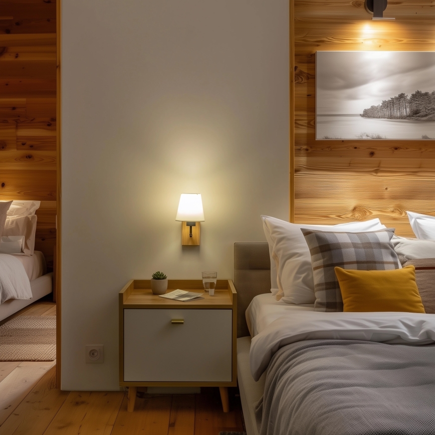 Brilagi - Vägglampa NUBILA WOOD 1xE27/25W/230V ek/vit