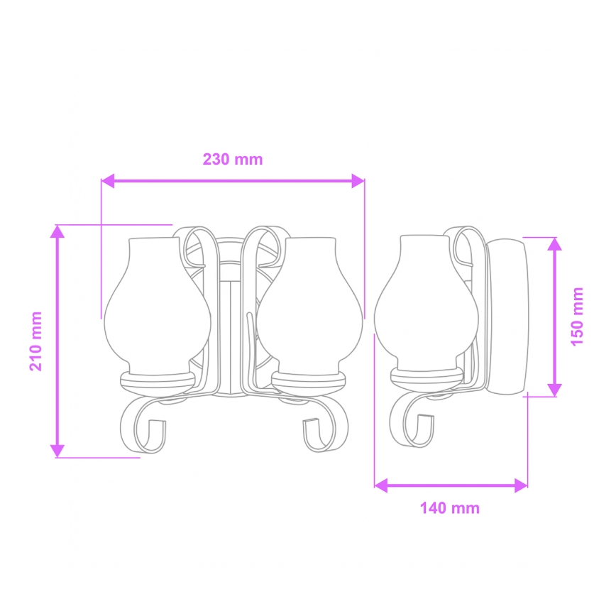 Brilagi - Vägglampa ROATA APLICA 2xE14/40W/230V bok