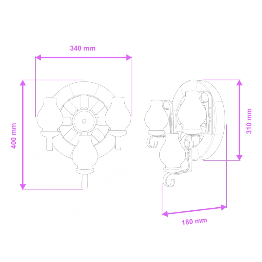 Brilagi - Vägglampa ROATA APLICA 3xE14/40W/230V bok/valnöt