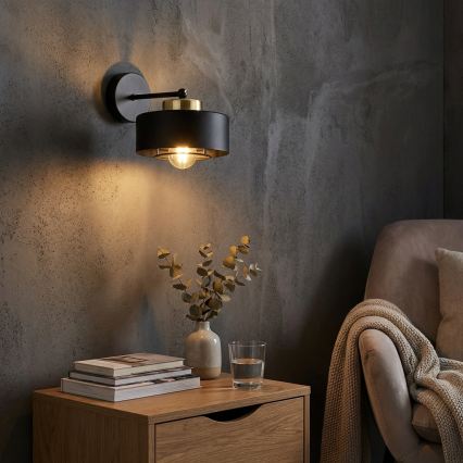 Brilagi - Vägglampa SPRING 1xE27/60W/230V svart/guld
