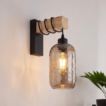 BRILAGI - Vägglampa WOOD GLASS 1xE27/60W/230V furu/svart/rökbrun