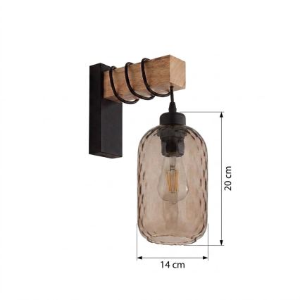 BRILAGI - Vägglampa WOOD GLASS 1xE27/60W/230V furu/svart/rökbrun