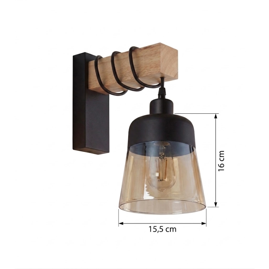 BRILAGI - Vägglampa WOOD GLASS 1xE27/60W/230V furu/svart/rökbrun