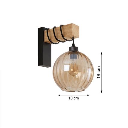 BRILAGI - Vägglampa WOOD GLASS 1xE27/60W/230V furu/svart/rökbrun