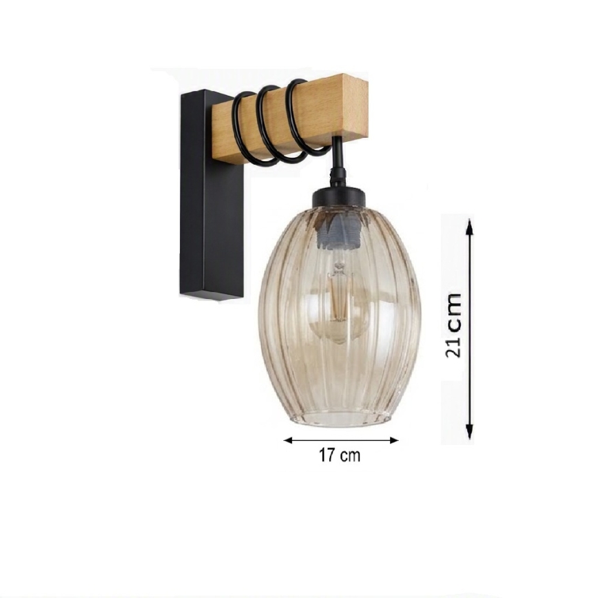 BRILAGI - Vägglampa WOOD GLASS 1xE27/60W/230V furu/svart/rökbeige