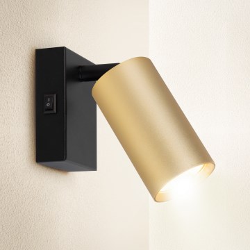 Brilagi - Väggmonterad spotlight med strömbrytare SELE 1xGU10/30W/230V svart/guld