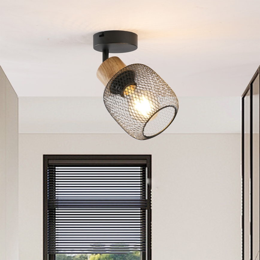 Brilagi - Väggspot BASKLITE 1xE27/15W/230V gummiträ/svart