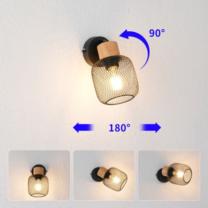 Brilagi - Väggspot BASKLITE 1xE27/15W/230V gummiträ/svart