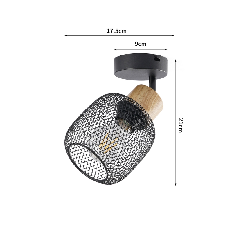 Brilagi - Väggspot BASKLITE 1xE27/15W/230V gummiträ/svart