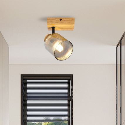 Brilagi - Väggspotlight HYGGE 1xE14/15W/230V trä/rökgrå