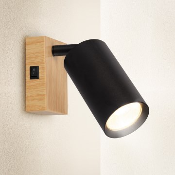Brilagi - Väggspotlight SELE med strömbrytare 1xGU10/30W/230V svart/ek-dekor